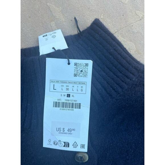 ZARA Long Sleeve Button Front Oversized Sweater Navy Size L NWT - Picture 2 of 2